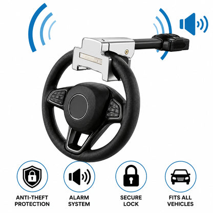 Steel steering wheel lock with anty theft alarm