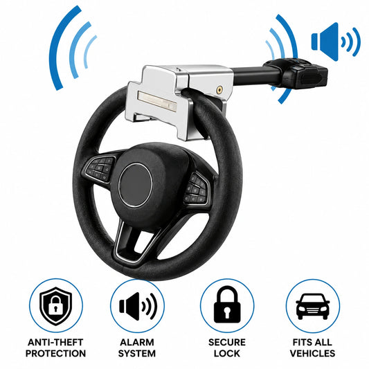 Steel steering wheel lock with anty theft alarm